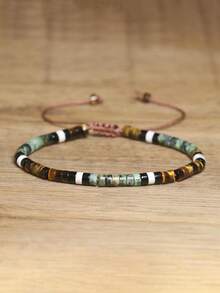 gxtbw 1 Stück einstellbares hochwertiges minimalistisches Picasso Jade Perlenarmband, Naturstein Armband, elegantes Armband - Tigerauge + Weißkiefer - Übersicht 2