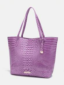 Women's Shoulder Bag European And American Style Crocodile Print Tote Bag Blue Large Capacity Commuter Tote Bag With Coin Purse Blue Crocodile Leather Tote Bag Large-Capacity Mother-In-Law Bag Fashionable And Versatile Handbag - 淡紫色 - 查看 4