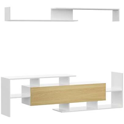  HOMCOM Modern TV Cabinet With Wall Shelf, TV Unit With Storage Shelf And Cabinet, For Wall-Mounted 65" TVs Or Standing 40" TVs, White And Natural