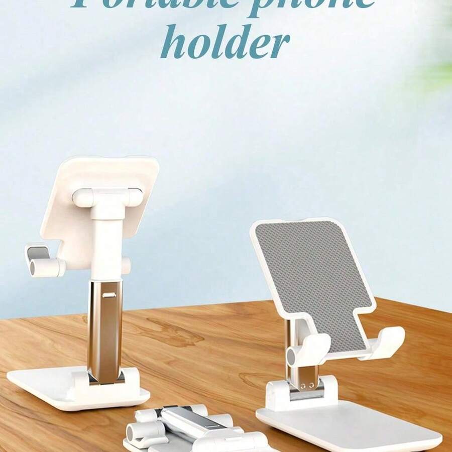 1pc Foldable Phone Stand, Desk Phone Holder, Portable Adjustable Stand For Phone & Tablet, Livestream, Desktop Decoration, Non-Slip Back To School - 白色 - 查看 1
