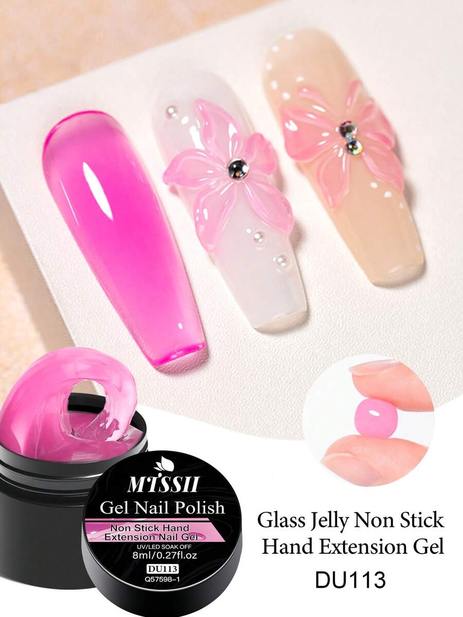 Mtssii 8ml Glass Jelly Non Stick Hand Extension Gel Nail Polish For 3D Carved Flower Nail Art Acrylic Gel VarnishSolid Builder Gel,Nail Art Building UV Gel Milky Jelly Hard Gel For Nail Painting Carving Tools - 玫紅色 - 查看 1