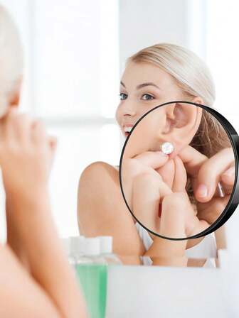 10X Espejo Magnificador, Espejo Magnificador Pequeño Con Ventosa, Como Espejo De Maquillaje De Viaje, Espejo De Viaje Portátil, Espejo Compacto Para Recortar Las Cejas De 3.5 Pulgadas, Adecuado Para Viajar, Escalar, Naturaleza, Espejo Pequeño Exquisito