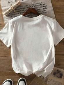 Camiseta oversize de verano para mujer con estampado de mariposas, estilo informal y detalle de lazo. Talla grande. - Blanco - Ver 2