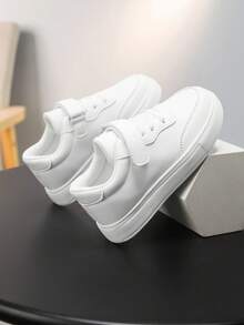 Yamepp 1 Paar Kinder Freizeitschuhe, einfarbige schlichte weiße Sneaker, Klettverschluss, leicht & bequem für die Schule