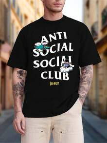 Anti-Social Club Men's Summer Cotton Comfort Lightweight Pure Natural Position Printing Unique Pattern Design Suited For Casual Outdoor Sports, Fitness, And Gift Giving - màu đen - Xem 2