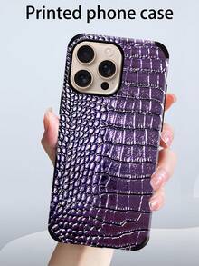 1 Peça Capa Protetora de Telefone com Textura de Couro de Crocodilo Preto, à Prova de Choque, com Design Giratório de Som, Compatível com iPhone - Roxo - Visão 8