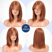 16 Zoll Auburn Damenperücke von HAIRCUBE mit Vorhangfransen - Synthetische Wellenperücke für den Alltag und Cosplay - Kupfer Blonde - Übersicht 7