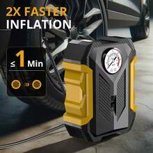 CARSUN Portable Tyre Inflator Pump - Car Accessories, 150PSI Car Air Compressor, Car Tyre Pump, 12V Car Cigarette Lighter Plug, No Batteries Required, Plug And Play, Fast Inflation/Auto Stop. LED Lighting And Digital/Analogue Pressure Gauge, Suitable For Cars/Motorcycles/Bicycles/Basketballs. Gift