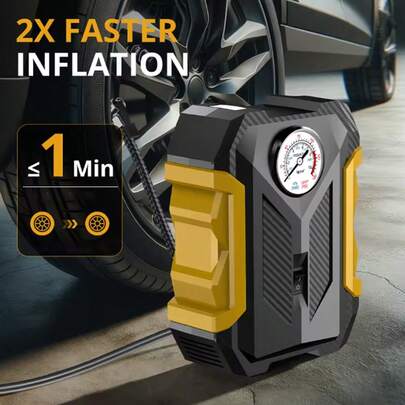 CARSUN Inflador de neumáticos portátil - Accesorios para automóvil, Compresor de aire para automóvil de 150 PSI, Bomba de neumáticos para automóvil, Enchufe de encendedor de cigarrillos de 12V, Sin baterías requeridas, Conectar y usar, Inflado rápido/Parada automática. Iluminación LED y manómetro digital/analógico, Adecuado para automóviles/motocicletas/bicicletas/balones. Regalo