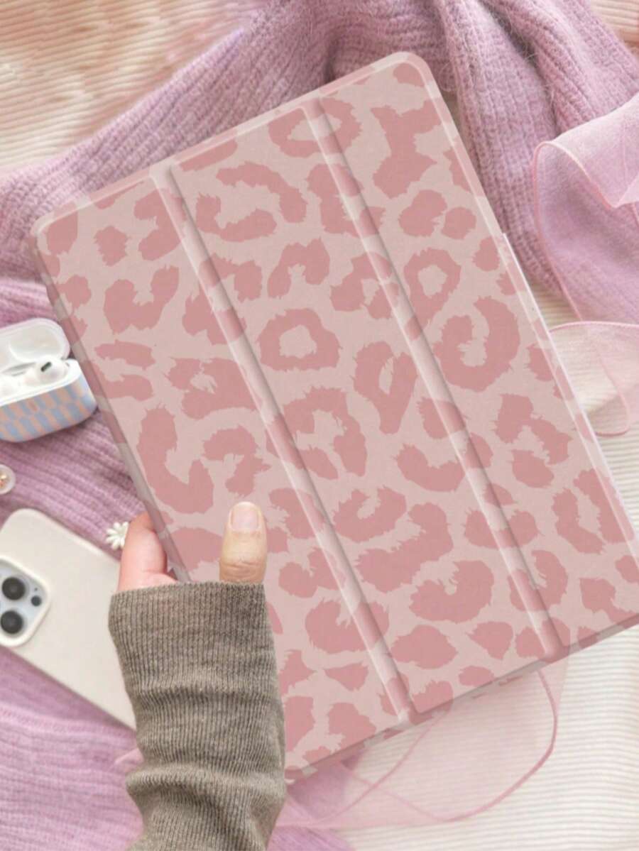 DECOPHONE Pink Leopard Print IPad 10.2 Case, Compatible With IPad 9/8 (2021/2020) - Features Magnetic Auto Wake/Sleep Function, Stylus Holder, And Lightweight Design. - Multicolor - View 1