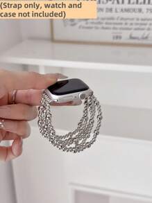 1pc Fashion Beaded Bracelet Smart Watch Strap, Elastic Rope Fashionable And Cute, Compatible With Apple Watch Band Compatible With Apple Watch Strap Women, Compatible With Apple Watch38/40/41/42/44/45/46/49mm, Compatible With Apple Watch Series Ultra/SE/10/9/8/7/6/5/4/3/2/1,Suitable For Gifting Friends Girlfirend Mother's Day Valentine's Day Style(Strap Only, Watch And Case Not Included) - Silver - View 2