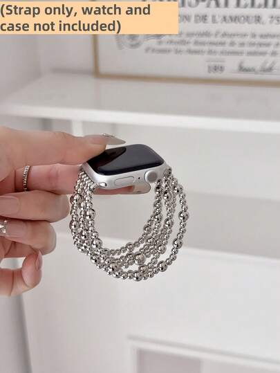 1pc Fashion Beaded Bracelet Smart Watch Strap, Elastic Rope Fashionable And Cute, Compatible With Apple Watch Band Compatible With Apple Watch Strap Women, Compatible With Apple Watch38/40/41/42/44/45/46/49mm, Compatible With Apple Watch Series Ultra/SE/10/9/8/7/6/5/4/3/2/1,Suitable For Gifting Friends Girlfirend Mother's Day Valentine's Day Style(Strap Only, Watch And Case Not Included)