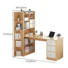 VIVANIDO Corner Desk Modern Desk with Bookshelf L-shaped Computer Desk Suitable for Office Study Bedroom (original Wood Color 140*72*145cm) - Color de la madera - Ver 3