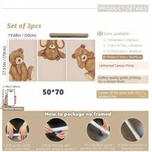 3幅装裱帆布画，儿童节装裱帆布墙画，泰迪熊主题婴儿房装饰，中性儿童房墙画，3件套，可爱动物窥视图案，婴儿房或游戏室数字下载，婴儿房墙面装饰，婴儿房装饰品，墙面装饰海报，励志印刷墙画，挂墙装饰，可直接悬挂。 - 彩色 - 查看 13