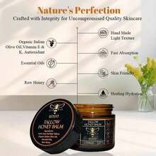 Wiuo Organic Grass-Fed Beef Tallow Balm With Honey - Handmade Moisturizer Soft, Smooth, Radiant Skin (2 Oz, Citrus)