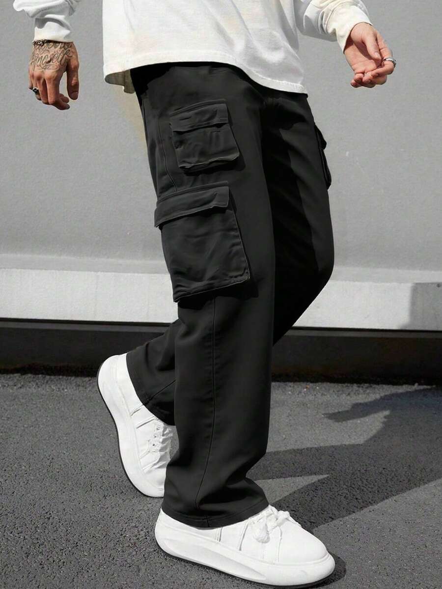 Men's Straight Leg Multi-Pocket Casual Cargo Pants, Suitable For Streetwear And All Seasons