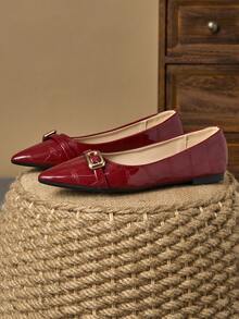 Women's Pointed Toe Slip-On Flats, Casual Party Wear, Red Color, Suitable For Spring/Summer, Daily Outdoor Activities, Versatile - Red - View 5