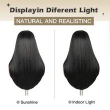 无胶分层 U 型假发 挑染棕色长直发分层假发 V 型假发 女士浅色 Yaki 假发 耐热合成长无胶假发 女士升级 U 型假发 24 英寸不脱落 V 型假发 半夹式假发 - 黑色 - 查看 10