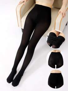 1 Pair Women's Opaque Tights, Leggings, Autumn/Winter Seamless Pantyhose, Skin Color & Black Color, Warm