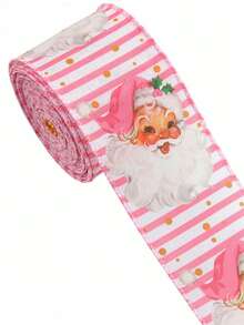 1PC 177-Inch Pink Christmas Holiday Ribbon, Cute Santa Claus Candy Snowflake Christmas Tree Pattern Ribbon, Made Of Polyester, Suitable For Christmas Decoration, Gift Packaging, Box Decoration, DIY Craftsmanship, Christmas Gifts, And Gift-Giving Christmas Decorations Winter Room Decor Christmas Decorations Home Christmas Gifts Christmas Decor