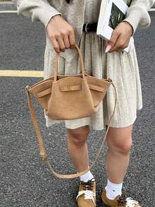 Dedoo European & American Niche Design Suede Bucket Bag With Buckle, Women's Street Style Handbag, Suitable For Shopping, Commuting, Parties, And Gift-Giving In Autumn/Winter - Brown - View 6