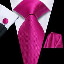 Pink Necktie Mens Tie Handkerchief Cufflinks Set Wedding Formal 3PCS - Hồng - Xem 2