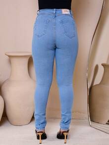 Calça Jeans Marmorizada Feminina Premium De Cós Embutido - Lavagem Média - Visão 7