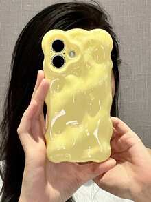 糖果色 3D 立方体纯色波浪纹软手机壳适用于 16 15 13 Pro Max 11 12 14 Pro Max 可爱马卡龙亮面防震外壳 - 黃色 - 查看 2