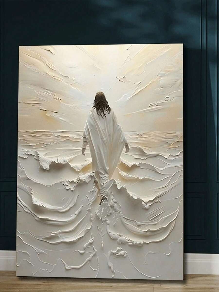 [Jesus geht auf dem Meer Kunst] Inspirierendes Jesus geht auf dem Meer Leinwandkunstdruck - Gerahmte Leinwandwandmalerei Poster - Wohnzimmer, Schlafzimmer, religiöse spirituelle Wandkunst - Verschiedenfarbig - Übersicht 1