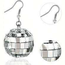 1 Pair 2-3CM Glass Mirror Ball Earrings, Disco Silver Vintage Lamp Earrings, Party Gifts Suitable For Women Holiday Wear