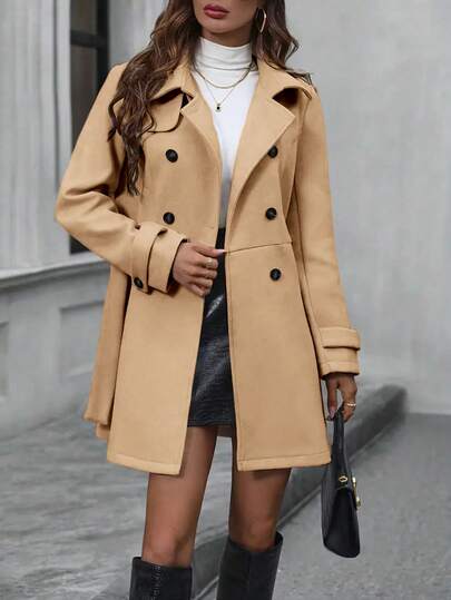 Classic Front Button Waist Belt Elegant Versatile Overcoat