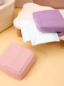 1 件优雅灯芯绒卫生巾袋 - 便携式、耐用的卫生巾袋，带拉链封口，有粉色、灰色、黑色和米色可选，非常适合旅行和日常使用，旅行必备 | 优雅拉链封口 | 耐用面料，卫生巾袋 - 彩色 - 查看 7