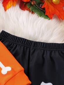 2 件套年轻男孩休闲骷髅印花长袖连帽衫和裤子套装，适合休闲、运动、日常穿着、户外、学校、春秋季 - 橘色 - 查看 6