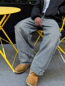 直筒棉质水洗牛仔裤，百搭阔腿水洗牛仔裤，宽松直筒牛仔裤，情侣款