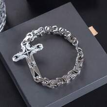 Thick Stainless Steel Cross Bracelet With 8mm Thick Emperor Chain - 銀色 - 查看 1