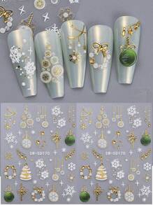 2 件 5D 浮雕节日指甲贴纸节日图案雪花树水晶球吊坠指甲艺术贴花自粘美甲贴纸 DIY 节日指甲装饰礼物适合女性女孩 - 彩色 - 查看 5