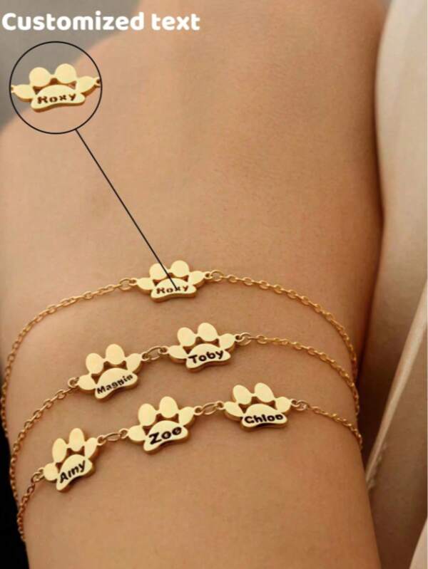 Pulseira personalizada com nome e estampa de pata, pulseira personalizada com pata de cachorro pequeno, pulseira minimalista com pata, pulseira de animal, pulseira de animal de estimação, pulseira personalizada