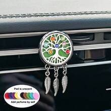 1pc New Crystal Stone Chakra Car Air Freshener Diffuser Clip With 10pcs Pads Dreamcatcher Car Air Freshener Outlet Decorations Vent Clips Leaf Aromatherapy Diffuser Open Locket Pendant Pendant Door Interior Accessories - Silver - View 11