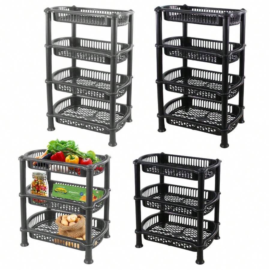 Multipurpose 3 Or 4 Shelf Storage Rack Unit For Kitchen Bathroom Office Home Organiser Plastic Shelves Utility Cart - Silver Or Black - Black 4 Tier - View 1