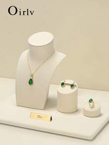 Oirlv 1PC Beige Jewelry Counter Display Set Props Shop Cabinet Display For Necklace Earring Ring Jewelry Stand Storage Organizer Set