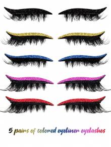 MEM 1 Set Glitter Self-Adhesive Eyeliner & False Lashes - Waterproof, No Glue Needed, Suitable For Party & Stage Makeup, Travel, Daily Wear (For Beginners), Wedding, Date, Party, Festival, Great As Christmas/Halloween/Gift Lashes Set - Black - View 7