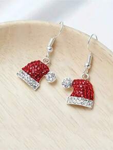 1 Pair Y2K Cute Christmas Earrings, Reindeer Hat Acrylic & Cubic Zirconia Studs, Dainty Festive Xmas Party Gift For Women, Lovely Holiday New Year Ear Jewelry Christmas Decorations Home Christmas Gifts Christmas Decor