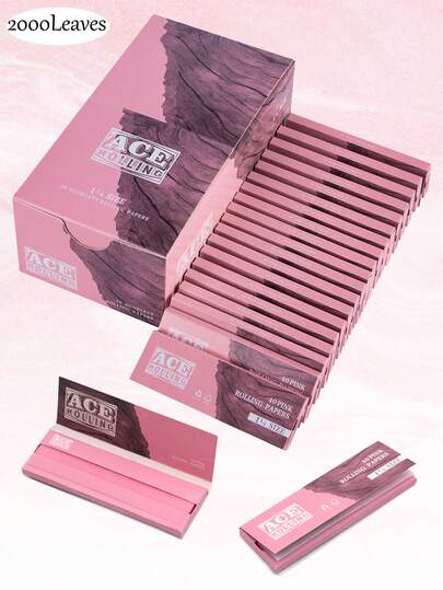 2000 张/50 册 - 卷烟纸 11/4 卷烟纸 - 粉色未漂白卷烟纸 - 天然阿拉伯胶卷烟纸 - 44*77 毫米粉色卷烟纸 - 经典超薄卷烟纸燃烧顺畅。