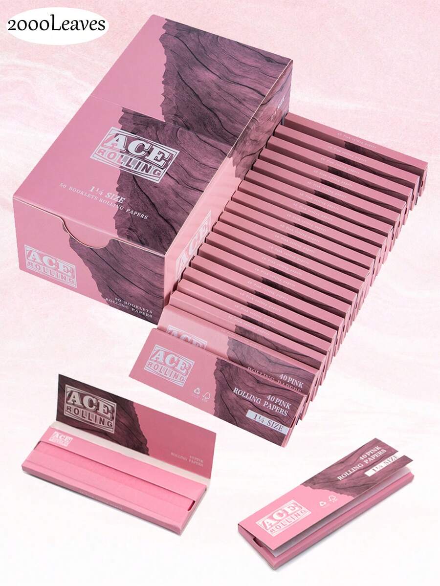 2000 fogli/50 libretti - Cartine per rollare sigarette 1 1/4 - Cartine per rollare rosa non candeggiata - Cartine per rollare con gomma arabica naturale - Cartine per rollare rosa 44*77 MM - Carta per sigarette classica extra sottile che brucia in modo uniforme.