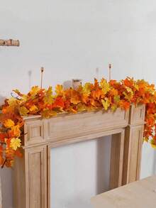 1pc Autumn Maple Leaf Decor, Autumn Maple Leaf Pumpkin Berry Wreath, Home Wedding Fireplace Farm Harvest Decor, Indoor Outdoor Porch Decoration, Thanksgiving, Christmas Decor