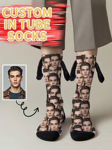 Face Socks 1 Pair Of Customized Face Men's Holding Hands Series Medium Socks, Put Any Face On The Socks, Personalized Socks With Photos, Interesting Customized Pictures With Medium Stockings, Suitable For Valentine's Day, Birthday, Gift Giving And Other Occasions, Personalized - Multicolor - View 5