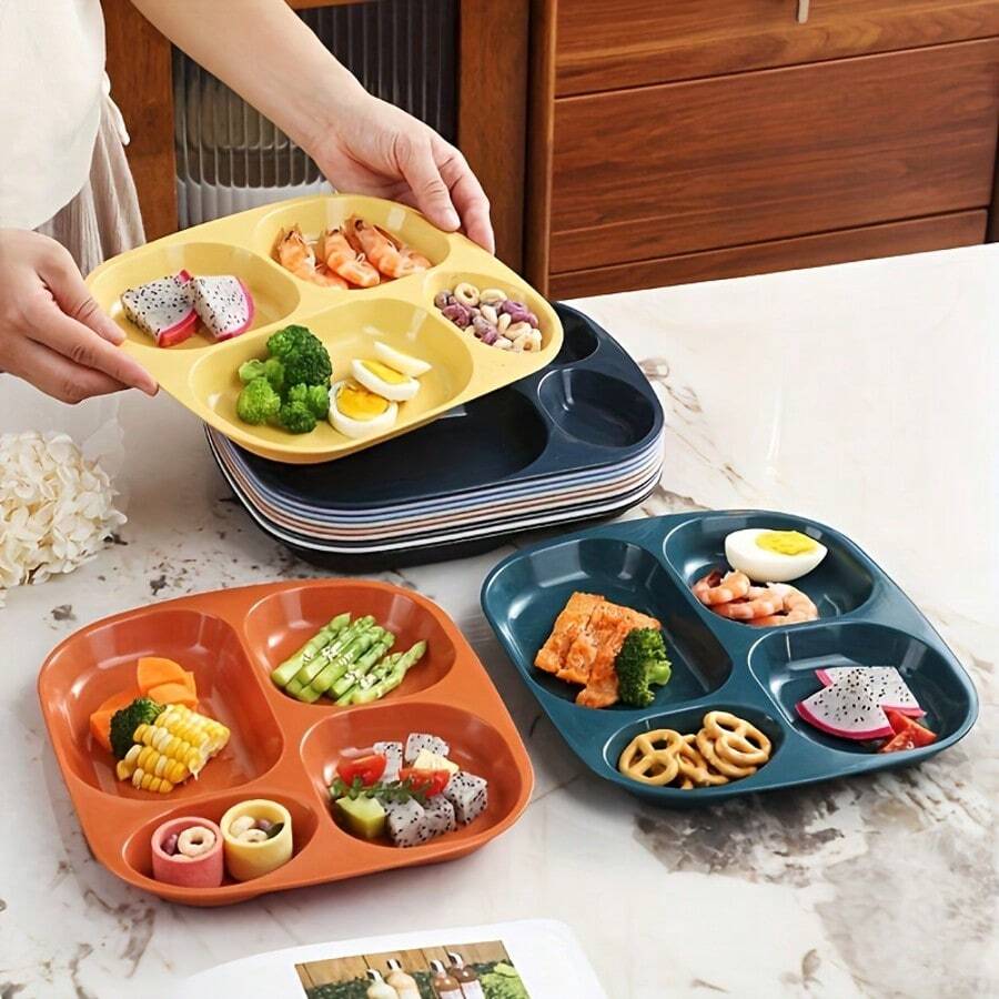 1 件 4 格盘子，防掉落分隔午餐盒，微波炉和洗碗机，轻质野餐托盘采用健康材料制成食物托盘炸薯条水果小吃托盘