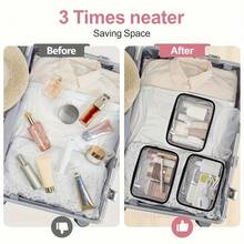 High Quality Fashion Women & Girls Large Capacity Zipper Closure Travel Makeup Organizer Bag, Easy To Clean PVC Cosmetic Pouch, Toiletry Bag, Travel Friendly, TSA Approved
