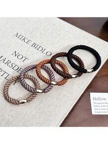 5pcs/Pack Mixed Color Woven Elastic Hair Bands, Hair Ties, Hair Accessories For Women, Suitable For Daily Wear, Home Beauty Women Accessory Gifts ,Gym Sport Outfit