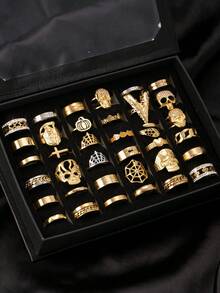 5/10/20/30/40/50/60pcs Fashionable Personalized Accessories For Men, Roman Numeral Single Chain Smooth Cross Ring Set, Multiple Styles For Flexible Matching, Size 6-11 Random, Suitable For Men & Women Daily, Festival, Party Wear